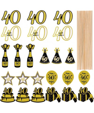 40th Birthday Party Centerpieces - Black Gold Themed 40 Birthday Party Centerpiece Sticks - Glitter Table Toppers Party Favor...