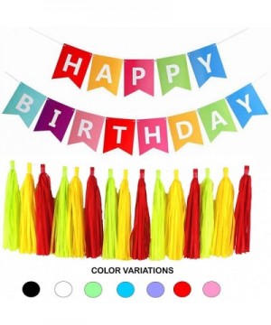 Happy Birthday Banner Colorful + 15 pcs. Tissue Paper Garland. Birthday Party Decorations Set. Color Variations. (Color Mix)....