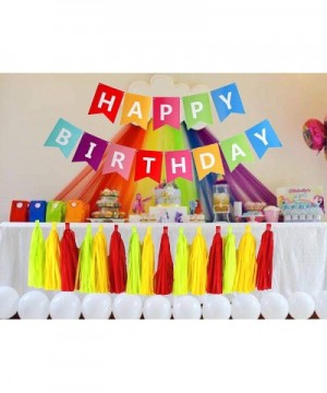 Happy Birthday Banner Colorful + 15 pcs. Tissue Paper Garland. Birthday Party Decorations Set. Color Variations. (Color Mix)....