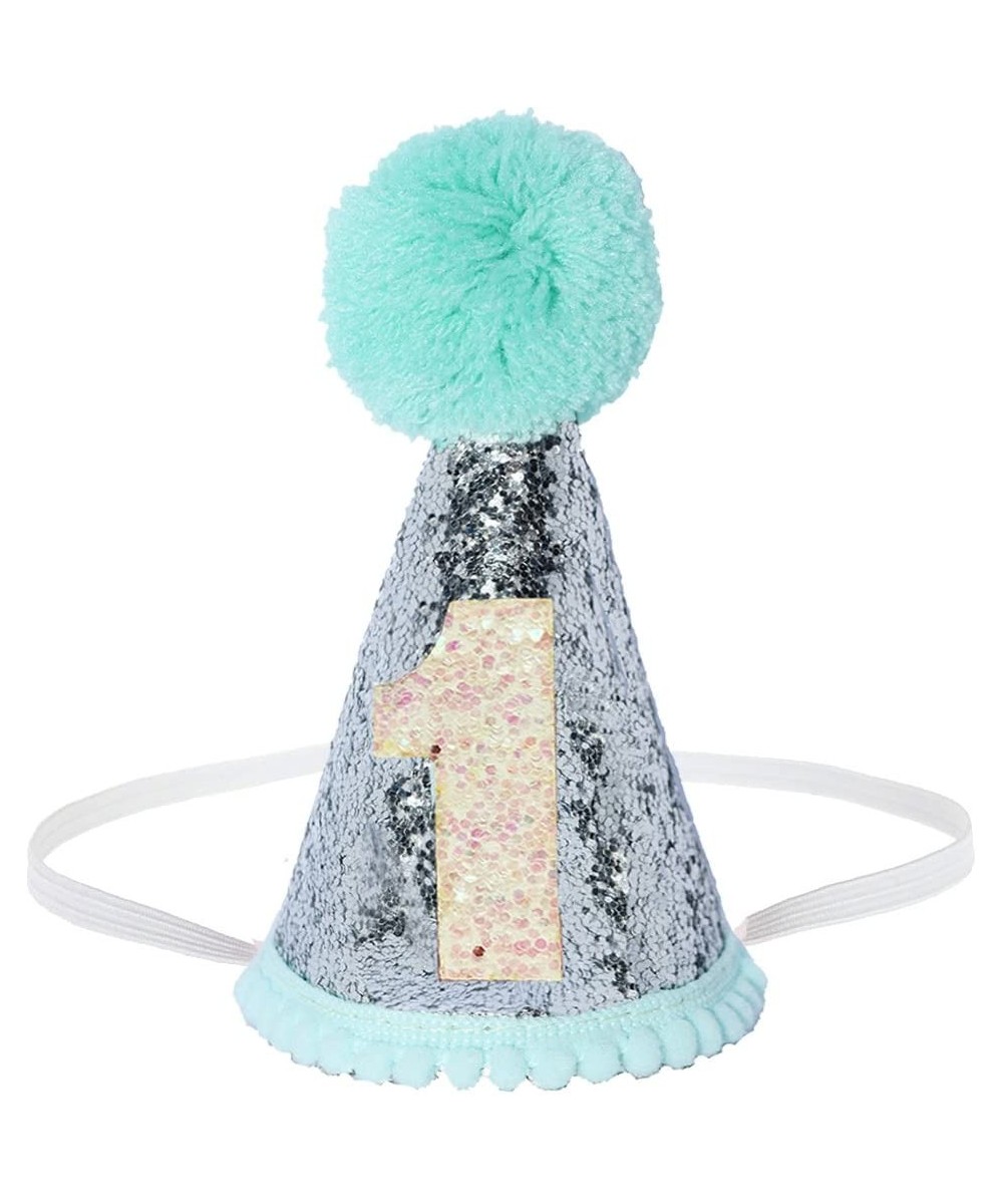 Glitter Dog First Birthday Cone Hat Mini Doggy Cat Kitty Birthday Party Hats - Mint Silver - CU187ARYY4W $7.39 Party Hats