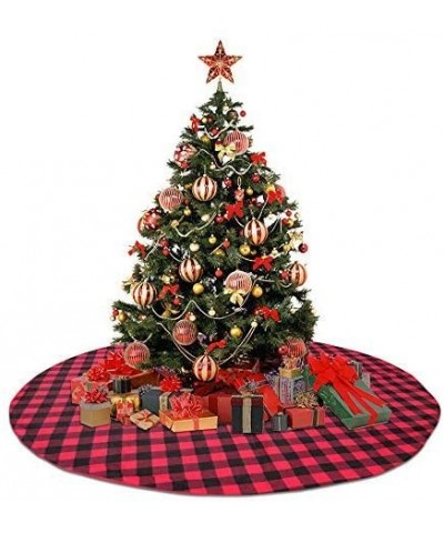 48 Inch Christmas Tree Skirt Buffalo Plaid Xmas Tree Skirts Double Layers Checked Tree Skirts Mat for Holiday Party Xmas Orna...
