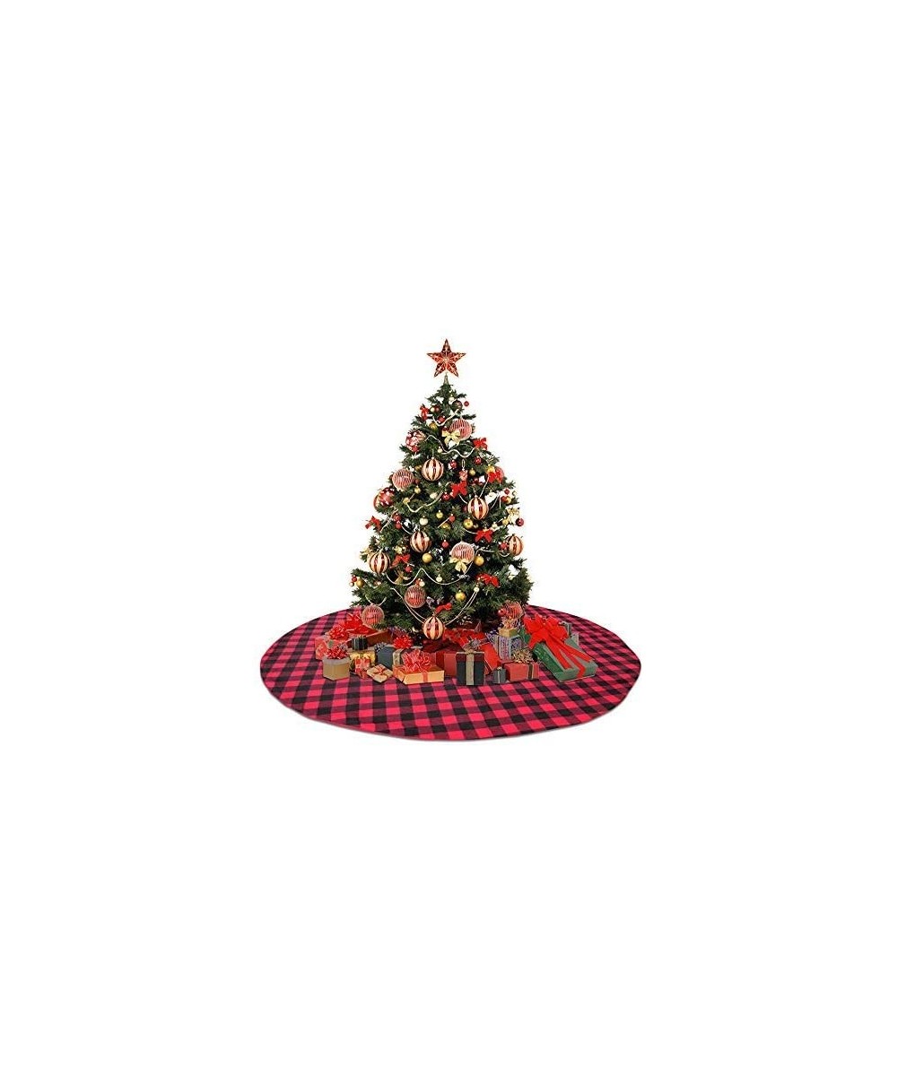 48 Inch Christmas Tree Skirt Buffalo Plaid Xmas Tree Skirts Double Layers Checked Tree Skirts Mat for Holiday Party Xmas Orna...