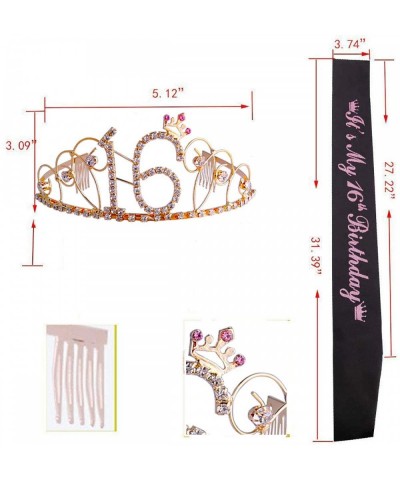 16th Birthday Tiara and Sash 16th Birthday Crown and Sash Tiara and Sash For 16th Birthday Party Supplies(Gold Tiara+black Sa...