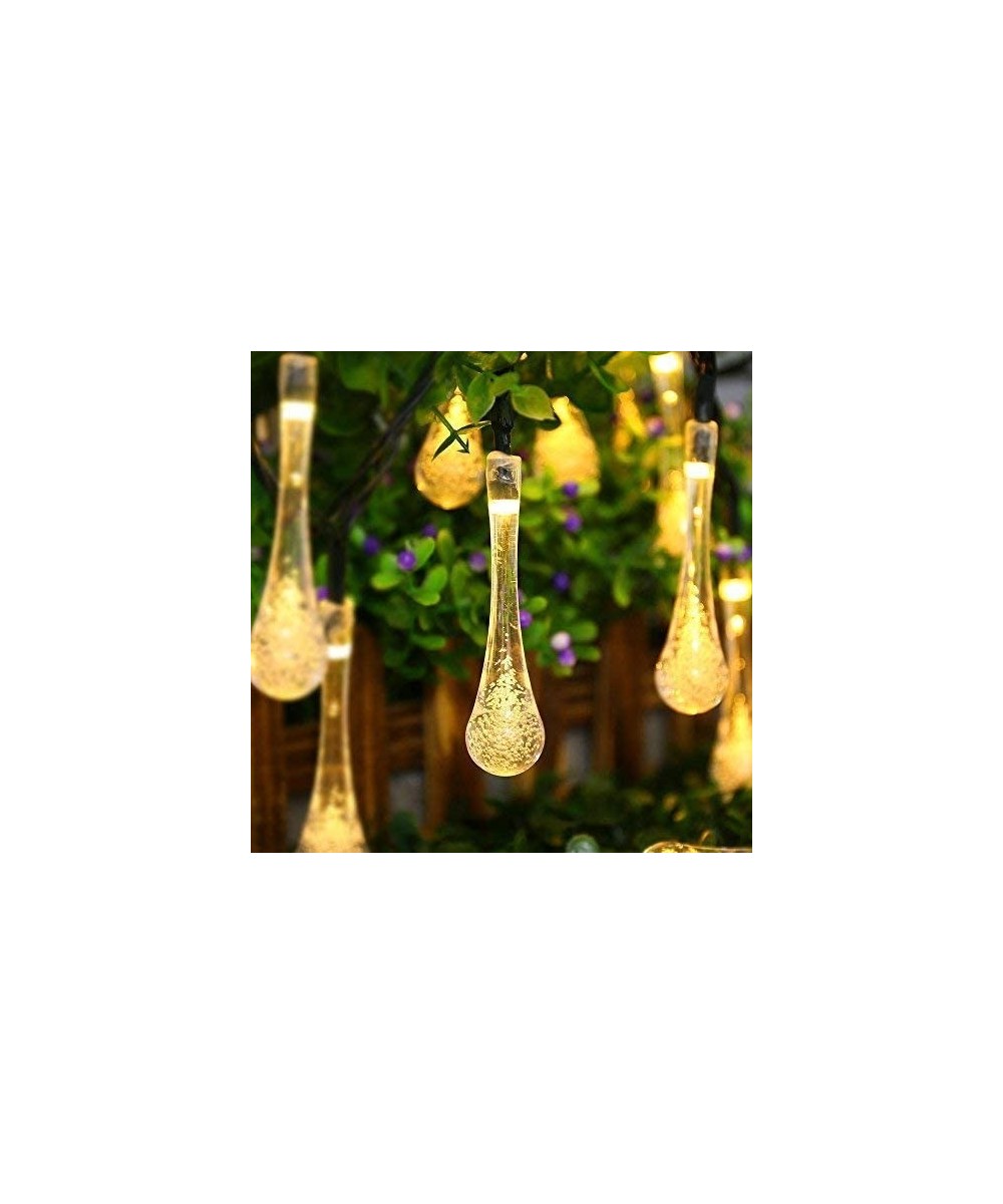 Solar Outdoor String Lights- 20ft 30 LED Warm White Water Drop Solar String Fairy Waterproof Lights Christmas Lights Solar Po...