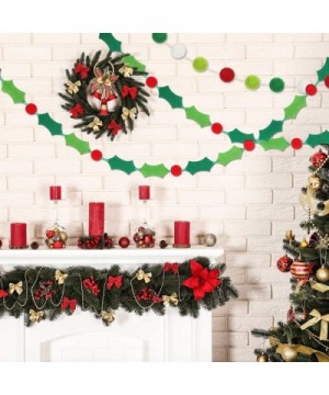 4 Pieces Christmas Felt Banners Pom Pom Garland Holly Berries Garlands Colorful Felt Ball Banners for Christmas Decoration- 9...