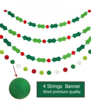 4 Pieces Christmas Felt Banners Pom Pom Garland Holly Berries Garlands Colorful Felt Ball Banners for Christmas Decoration- 9...