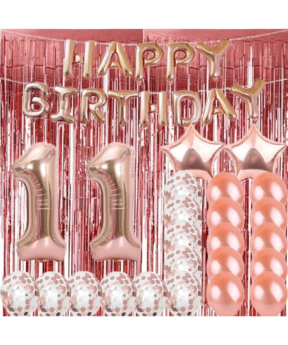 Sweet 11th Birthday Decorations Party Supplies-Rose Gold Number 11 Balloons-11th Mylar Balloons Rose Gold Foil Fringe Curtain...
