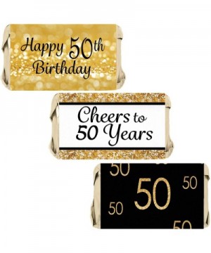 Black and Gold 50th Birthday Party Mini Candy Bar Wrappers - 45 Stickers - CG12NRHXMRG $5.07 Favors