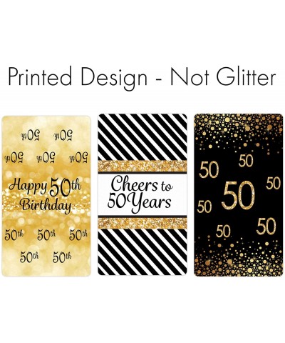 Black and Gold 50th Birthday Party Mini Candy Bar Wrappers - 45 Stickers - CG12NRHXMRG $5.07 Favors