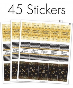 Black and Gold 50th Birthday Party Mini Candy Bar Wrappers - 45 Stickers - CG12NRHXMRG $5.07 Favors