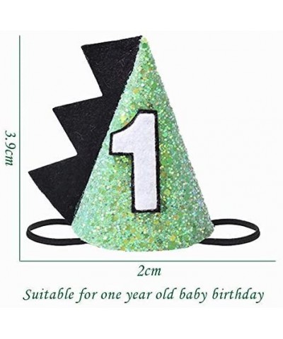 1st Green Dinosaur Birthday Party Hat- First Boys Birthday Crown Cone Hat Adjustable Headbands for Party Theme Supplies - CJ1...