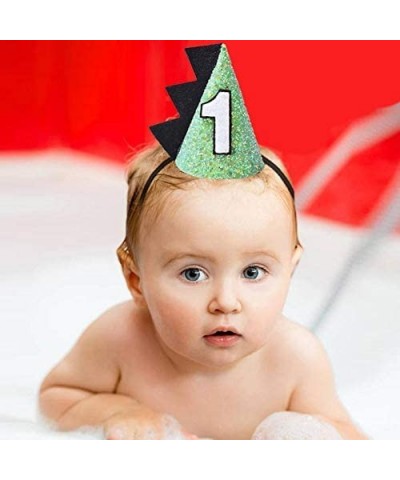 1st Green Dinosaur Birthday Party Hat- First Boys Birthday Crown Cone Hat Adjustable Headbands for Party Theme Supplies - CJ1...