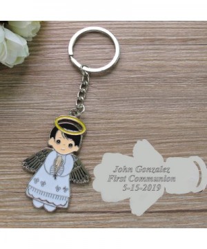 Personalized First Communion Favor (12 PCS) -White Angel Boy Metal Custom Keychain Recuredos De Bautizo Christening Gift for ...