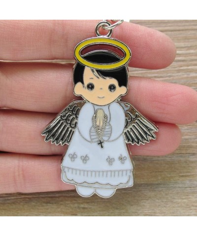 Personalized First Communion Favor (12 PCS) -White Angel Boy Metal Custom Keychain Recuredos De Bautizo Christening Gift for ...