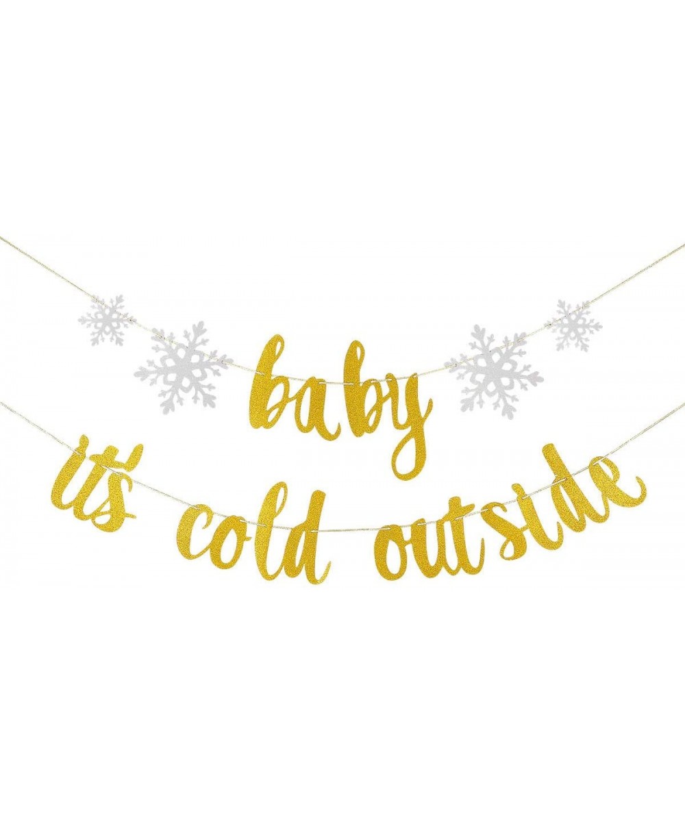 Gold Glittery Baby It's Cold Outside Banner - Winter Snowflake Baby Shower Party Decorations-Kids Birthday Party Decor-Winter...