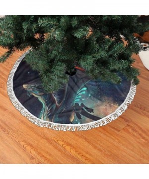 48 Inches Christmas Tree Skirt - Galaxy Dragon Thick Rustic Tree Skirts with Fringe Trim - Halloween Party Holiday Decoration...