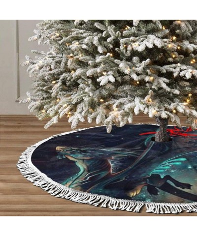 48 Inches Christmas Tree Skirt - Galaxy Dragon Thick Rustic Tree Skirts with Fringe Trim - Halloween Party Holiday Decoration...