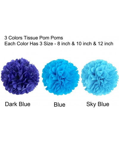 Tissue Paper Pom Poms Flowers for Wedding Birthday Party Baby Shower Decoration- 12 pieces - Dark Blue- Blue and Sky Blue - D...