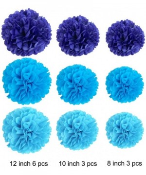 Tissue Paper Pom Poms Flowers for Wedding Birthday Party Baby Shower Decoration- 12 pieces - Dark Blue- Blue and Sky Blue - D...