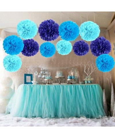 Tissue Paper Pom Poms Flowers for Wedding Birthday Party Baby Shower Decoration- 12 pieces - Dark Blue- Blue and Sky Blue - D...