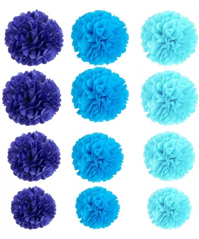Tissue Paper Pom Poms Flowers for Wedding Birthday Party Baby Shower Decoration- 12 pieces - Dark Blue- Blue and Sky Blue - D...