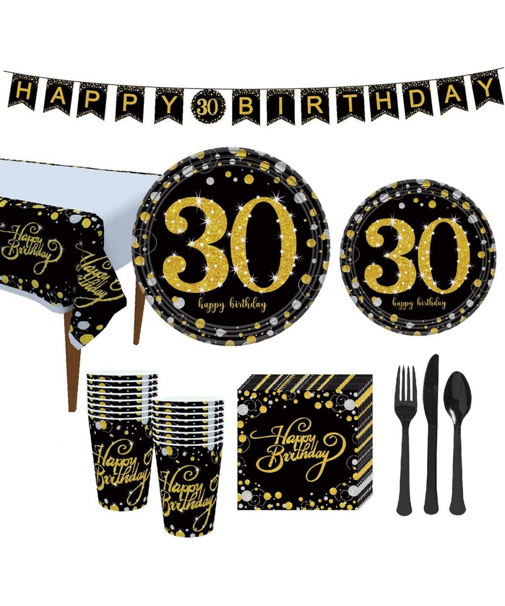 30th Birthday Party Decorations Kit- Tableware Set- Happy Birthday Banner- tablecloths- Plates- Cups- fork- Napkins - 114 Pie...