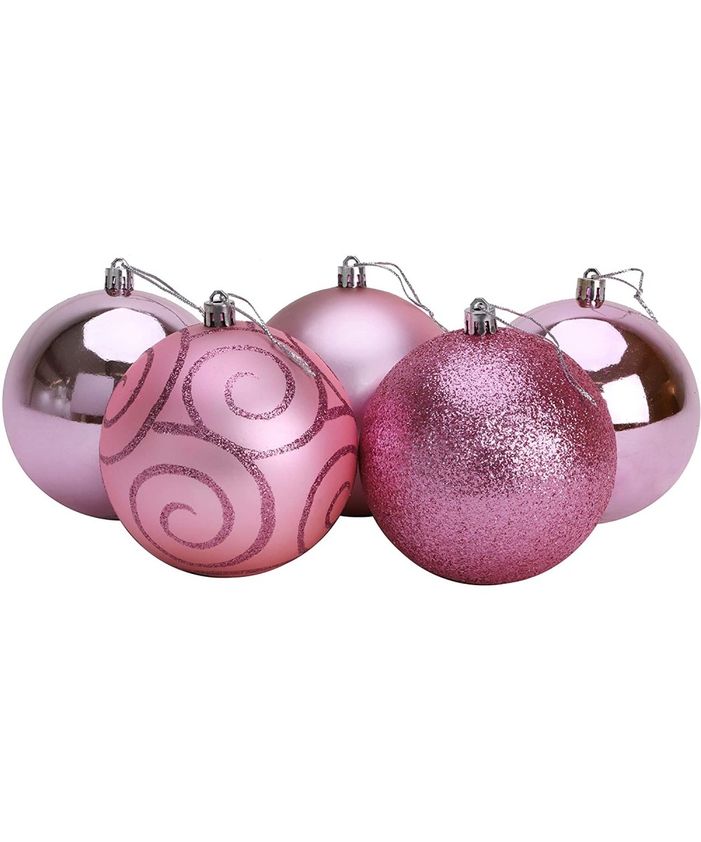 Pack of 5 - Extra Large 100mm Christmas Tree Baubles - Shiny- Matte & Glitter Decorated Baubles (Baby Pink) - Baby Pink - CS1...