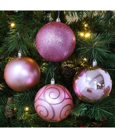 Pack of 5 - Extra Large 100mm Christmas Tree Baubles - Shiny- Matte & Glitter Decorated Baubles (Baby Pink) - Baby Pink - CS1...