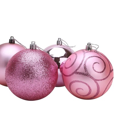 Pack of 5 - Extra Large 100mm Christmas Tree Baubles - Shiny- Matte & Glitter Decorated Baubles (Baby Pink) - Baby Pink - CS1...