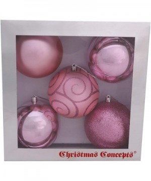 Pack of 5 - Extra Large 100mm Christmas Tree Baubles - Shiny- Matte & Glitter Decorated Baubles (Baby Pink) - Baby Pink - CS1...