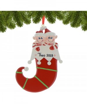 Personalized Elf Couple Christmas Tree Ornament 2020 - Two Glitter Hat Jingle Bell Curvy Stocking Our 1st Together First Best...