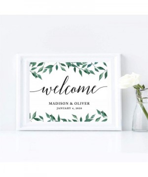 Personalized Wedding Party Signs- Natural Greenery Green Leaves- 8.5x11-inch- Welcome - Bride & Groom- Date- 1-Pack- Custom M...