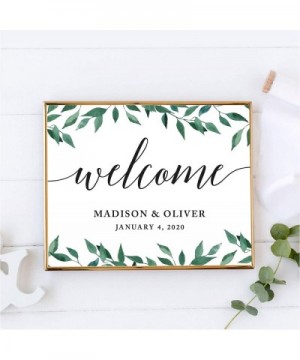 Personalized Wedding Party Signs- Natural Greenery Green Leaves- 8.5x11-inch- Welcome - Bride & Groom- Date- 1-Pack- Custom M...