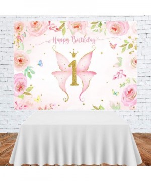 Girl Butterfly Birthday Backdrop Spring Pink Watercolor Floral First Birthday Party Photography Background Princess Happy 1st...