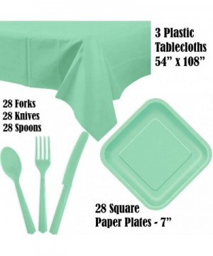 Disposable Party Supplies for 28 Guests - Coral and Mint - Square Dinner Plates- Square Dessert Plates- Cups- Lunch Napkins- ...