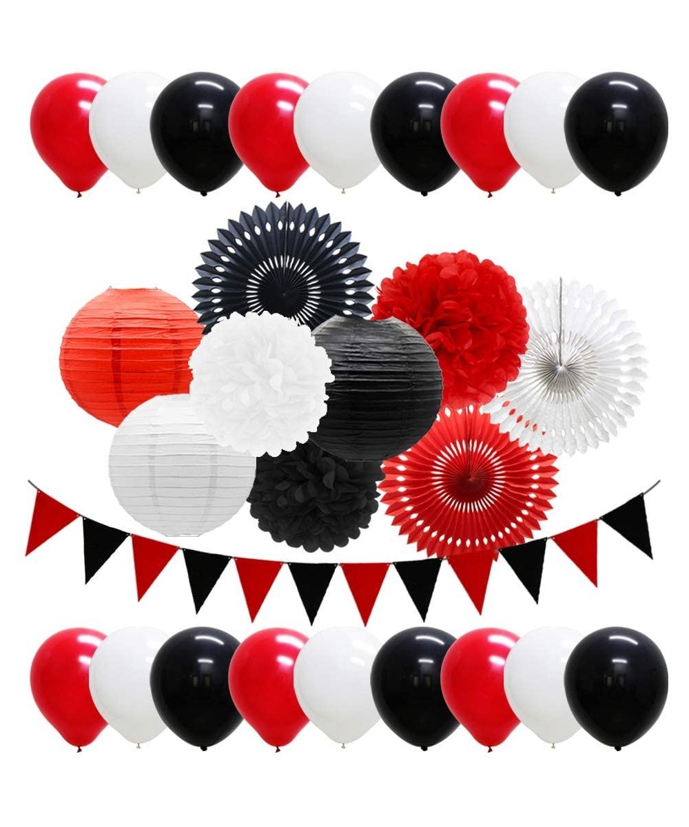 Red White Black Party Decorations Hanging Paper Fans Lanterns Flower Pom Poms Felt Pennant Balloons for Graduation Halloween ...