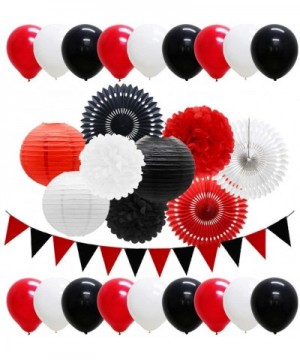 Red White Black Party Decorations Hanging Paper Fans Lanterns Flower Pom Poms Felt Pennant Balloons for Graduation Halloween ...