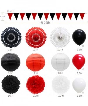 Red White Black Party Decorations Hanging Paper Fans Lanterns Flower Pom Poms Felt Pennant Balloons for Graduation Halloween ...