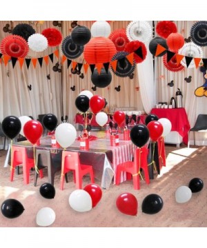 Red White Black Party Decorations Hanging Paper Fans Lanterns Flower Pom Poms Felt Pennant Balloons for Graduation Halloween ...