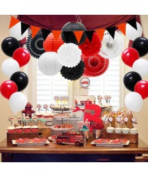 Red White Black Party Decorations Hanging Paper Fans Lanterns Flower Pom Poms Felt Pennant Balloons for Graduation Halloween ...