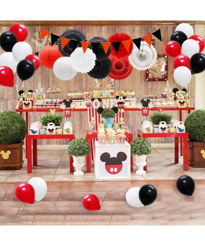 Red White Black Party Decorations Hanging Paper Fans Lanterns Flower Pom Poms Felt Pennant Balloons for Graduation Halloween ...