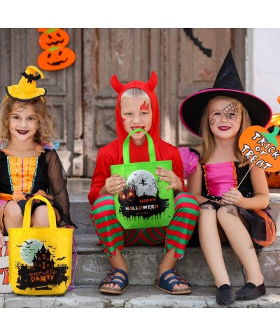 20 Packs Halloween Non-Woven Bags 9.8 x 9.8 x 3.1 Inches Trick or Treat Flat Bottom Bags Party Gift Goodie Bags Candy Bags wi...