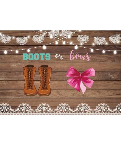 Boots or Bows Gender Reveal Backdrop Rustic Wood He or She Boy or Girl Baby Shower Party Cake Table Banner Cowboy Boots Lace ...