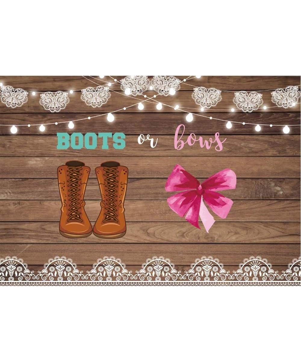 Boots or Bows Gender Reveal Backdrop Rustic Wood He or She Boy or Girl Baby Shower Party Cake Table Banner Cowboy Boots Lace ...