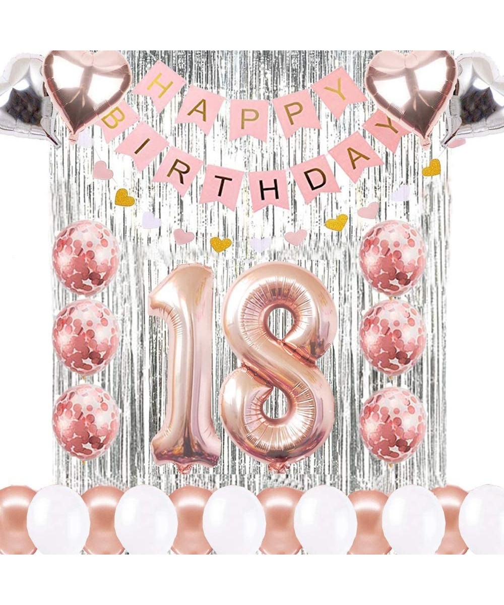 Balloons 18th Birthday Decorations Banner Balloon- Happy Birthday Banner- Rose Gold Number Balloons- Number Birthday Balloons...