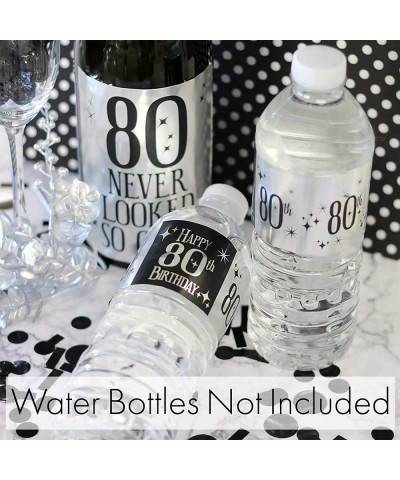 Black and Silver 80th Birthday Water Bottle Labels - Shiny Foil - 24 Stickers - CD18KAYHL8T $7.33 Favors