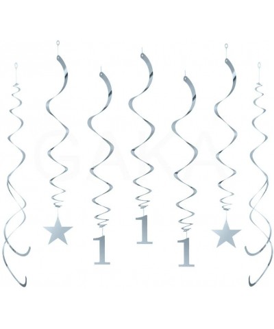 Silver 1th Birthday Swirl Decoration Party Hanging Swirl Decorations-1 Anniversary Plastic Swirl Silver Stars Decorations for...