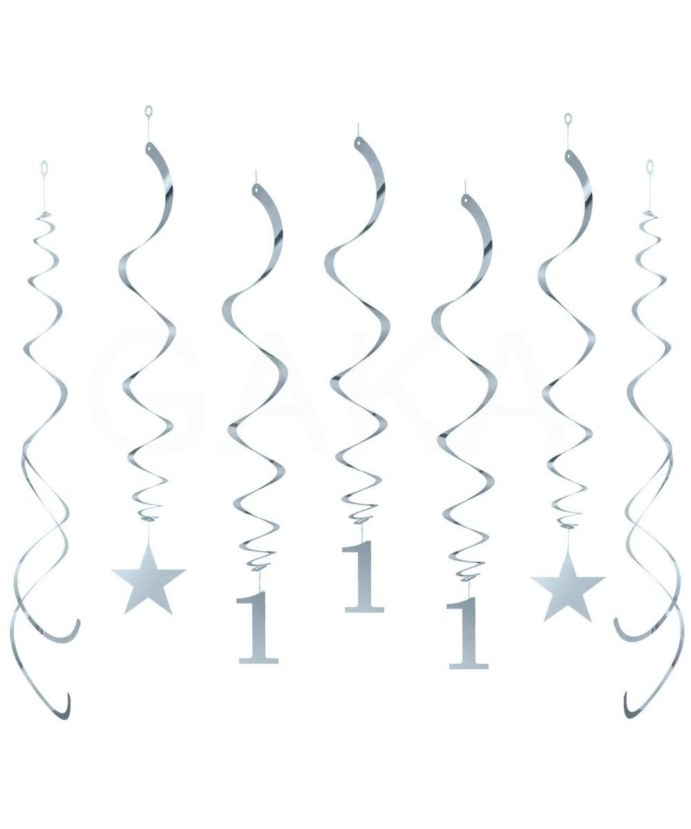 Silver 1th Birthday Swirl Decoration Party Hanging Swirl Decorations-1 Anniversary Plastic Swirl Silver Stars Decorations for...