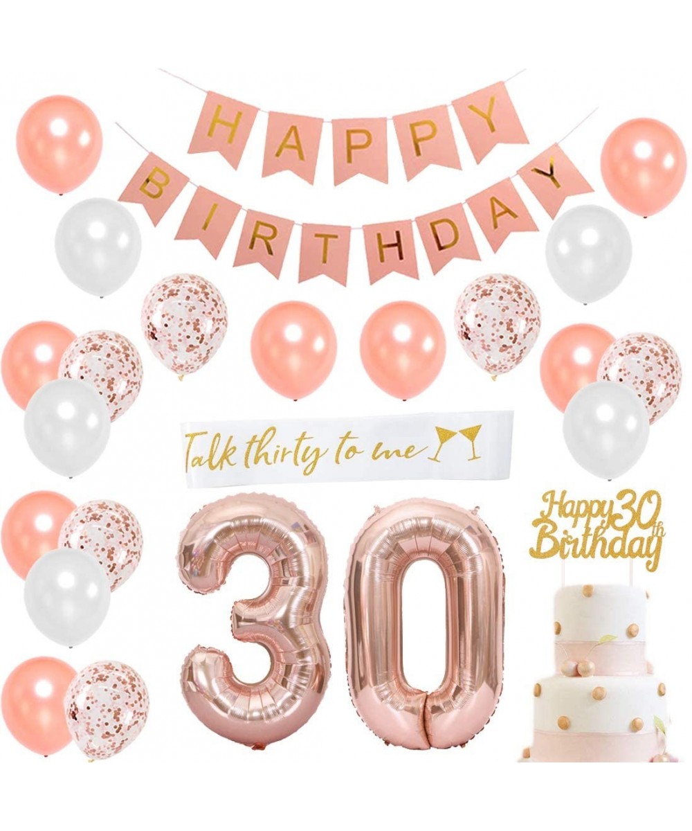 30th Birthday Decorations Rose Gold for Women- 30th Happy Birthday Banner- Satin Sash and Cake Topper- Number 30 Balloon Birt...