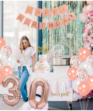 30th Birthday Decorations Rose Gold for Women- 30th Happy Birthday Banner- Satin Sash and Cake Topper- Number 30 Balloon Birt...